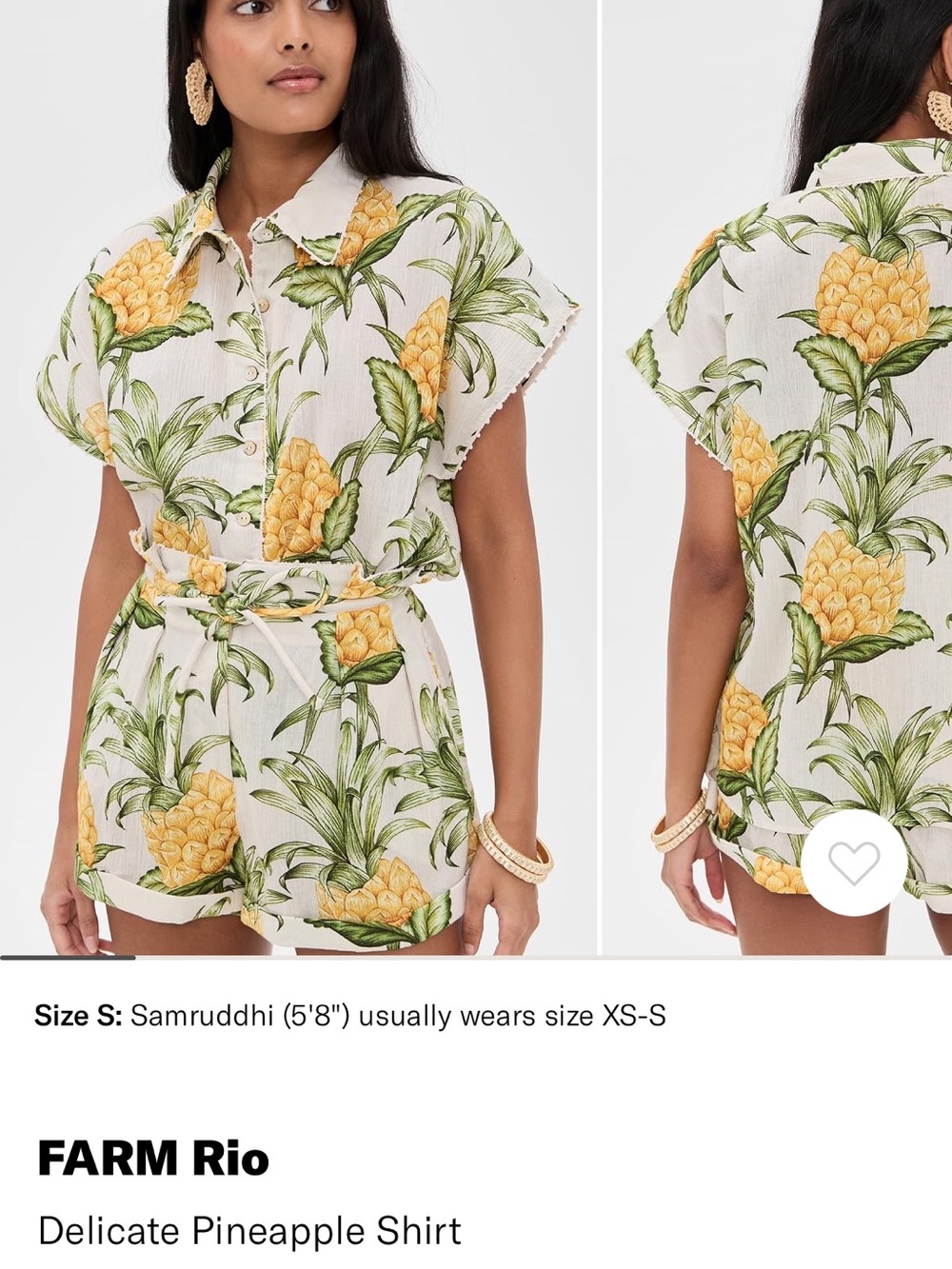 FARM Rio Pineapple-Print Button Romper in Yellow, Green on Cream